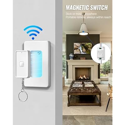 Wireless Light Switch and Receiver Kit, WILAWELS Remote Light Switches, No in-Wall Wiring Required, Remote Control Wall Switch for Ceiling Lights, Fan, 100 Ft RF Range, FCC Listed W15RC1106