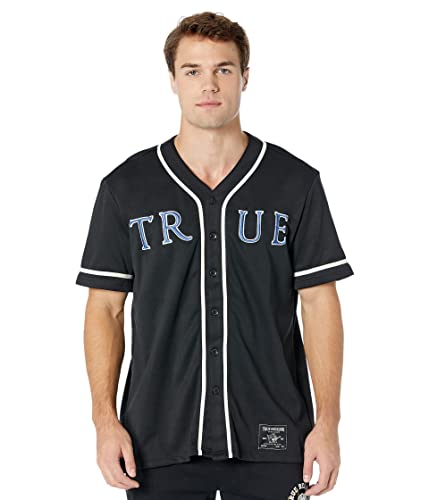 True Religion Men's Ss Interlock Baseball Jersey, Jet Black, M