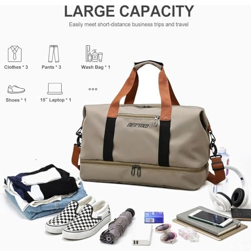Image of CAVALO - Be Unique Duffle Cum Tote Bag Weekender /Overnight Bags for Women and Men, for Travel, Sports, Gym Bag, Waterproof with Shoe and Wet Clothes Compartments (Khakhi)