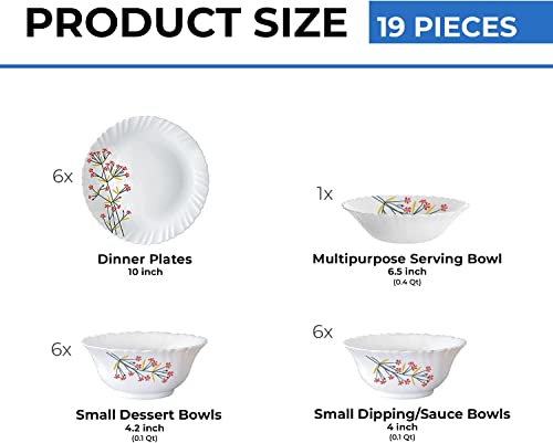 Borosil Gourmet Dinnerware Set For 6, 19 Pieces, White Dinner Plates And Bowls Sets, Chip Resistant Tempered Opal Glass, Stain Resistant, Dishwasher & Microwave Safe Dinner Set For Gifting, Serves 6 #TOP1