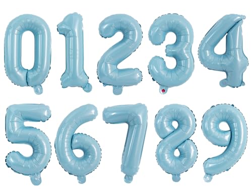 Image of TONIFUL Number Balloon 16Inch 10 Pcs Light Blue 0-9 Birthday Number Ballons