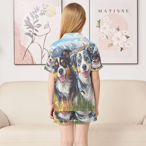 ALAZA Puppy Dog Leaf Mountain Satin Pajamas Set Short Sleeve Button Down Sleepwear Summer Pjs 2 Piece4