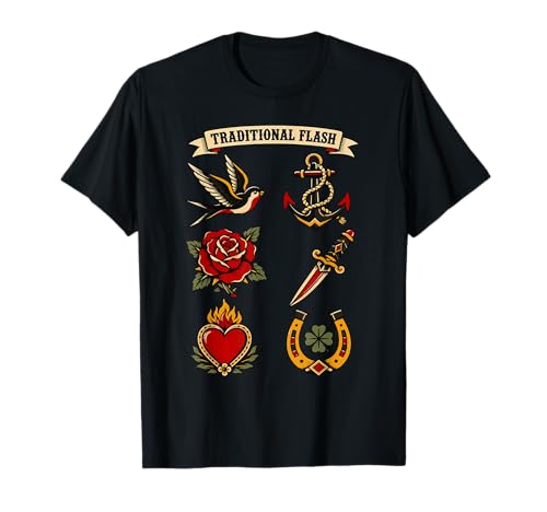 Traditional Flash Sheet Swallow Anchor Rose Old School Ink T-Shirt