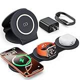 HICOBER 3 in 1 Charging Station for Multiple Apple Devices, Compatible with iPhone 17/16/15/14/13, Apple Watch & AirPods, Foldable Fast Wireless Charger & Travel Charger for Home/Office/Trips