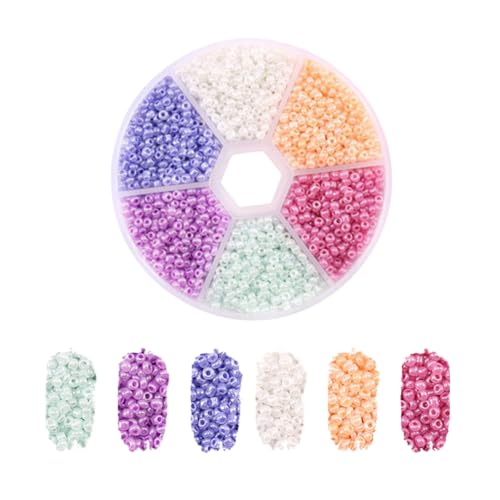 EZ PEACH ガラスビーズ シードビーズ 6色 2mm カラフル 小さな キットラウンドシード アクセサリーキット 手芸 小さなクラフト 丸形 DIY用品 クラフト 手芸用品 ジュエリー用 手作り アクセサリーパーツ 約4000個/箱 (ライラック系の色)