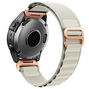 EKINGEEK Nylon QuickFit Armband für Garmin fenix 7S/6S/5S, epix Pro Gen 2 42mm, fenix 8 43mm, Descent Mk3/Mk3i 43mm, Approach S70 – atmungsaktives Ersatzarmband Weiß (Roségold)