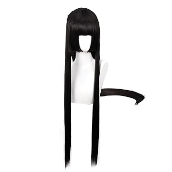 Cosplay Wig Anime Costume with Black Long and Straight Wigs for Women Halloween Family Party + Cap