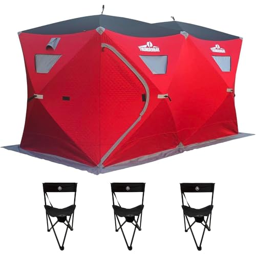 THUNDERBAY Ice Cube 6 Man Portable Ice Shelter, 68 Square Feet of Fishable Area, Portable 6 Person Ice Shanty with 3 Ice Fishing Chairs