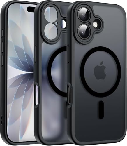 Image of Elzzi Magnetic for iPhone 17 Case Compatible with MagSafe Lens Camera Protection Slim Translucent Matte Shockproof with Anti-Fingerprint Phone Case,Black