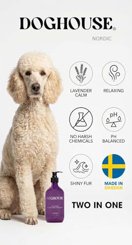 Doghouse Nordic 2-in-1 Lavendel Hundeshampoo und Spülung – 500ml: Beruhigendes, veganes Shampoo für weiches, glänzendes Fell und empfindliche Haut – Ideal für Hundepflege und Fellpflege (Lavendel)