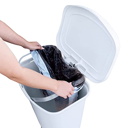 Glad 13 Gallon Trash Can | Plastic Kitchen Waste Bin With Odor Protection Of Lid | Hands Free With Step On Foot Pedal And Garbage Bag Rings, 13 Gallon, White #TOP3