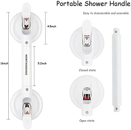 Newthinking Suction Bathtub Rails, 16inch Shower Grab Bars with Suction Cup, Portable Bathroom Mobility Aids Safety for Disabled, Elderly and Children
