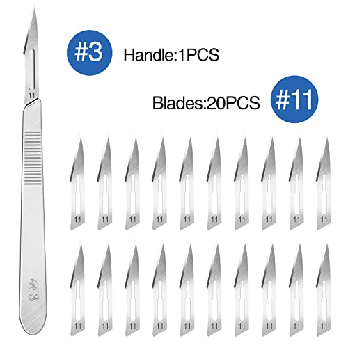 21PCS 20 Scalpel Blades with #11 Scalpels Surgical Sterile Blades Including 1 Handle,Laboratory Blade-Lab Knives- Carving Blades with Handle-Art Blades Practicing Cutting-Crafts & More…