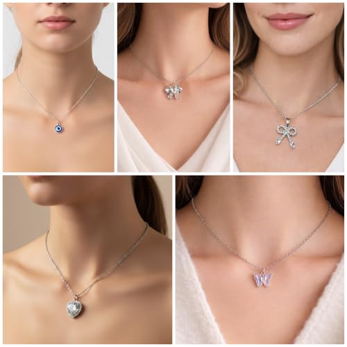 Image of 5 Pcs Necklace Combo Set for Women & Girls | Stylish Chain with Pendant Jewellery Set | Fashion Pendant Chains for Birthday, Anniversary & Valentine's Day Gift