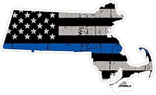 CustomDecal US Massachusetts State (V22) Thin Blue Line Vinyl Decal Sticker Car/Truck Laptop/Netbook Window
