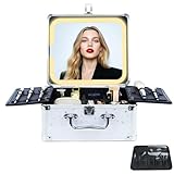 Unicorn Slumber Makeup Organizer Box with Detachable Lighted Mirror, Travel Train Cosmetic Case, Adjustable Divider Storage Bag, Portable Artist Storage Suitcase with Magnetic LED Mirror - Star White