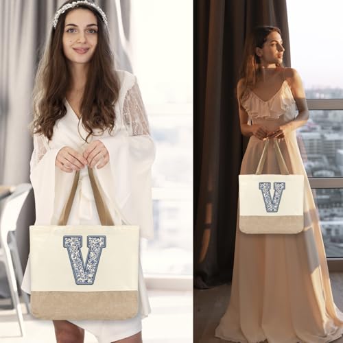 Bolso tote de lona para mujer, personalizable con monograma, ideal para bodas, compromisos, fiestas, luna de miel, cumpleaños, playa, vacaciones y como regalo para mujeres, abuelas, madres, profesoras, amigas y damas de honor miniatura 2