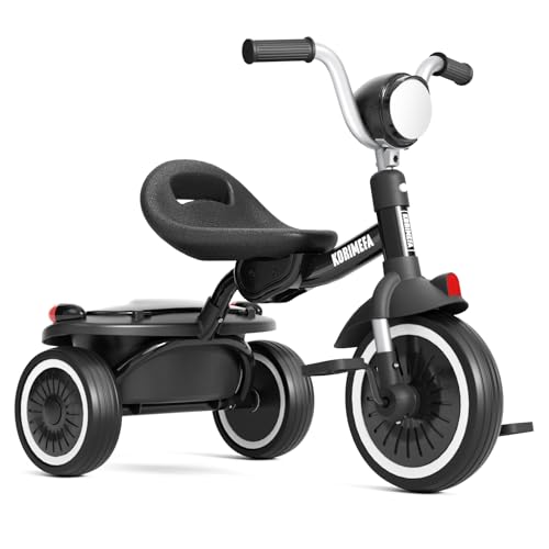 Image of KORIMEFA Kids Tricycles for 1-3 3-5 years old, Toddler Gift Trike with Storage Basket, Boys Girls Bike with Adjustable Seat & Night Reflector, Balance Training Bicycle, Kids Toy Outdoor Indoor