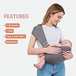 Baby Sling Carrier,Baby Carrier Newborn to Toddler,Toddler Carrier,Portable Lightweight & Spreadable Shoulder Straps (Dark Grey) - Image 5