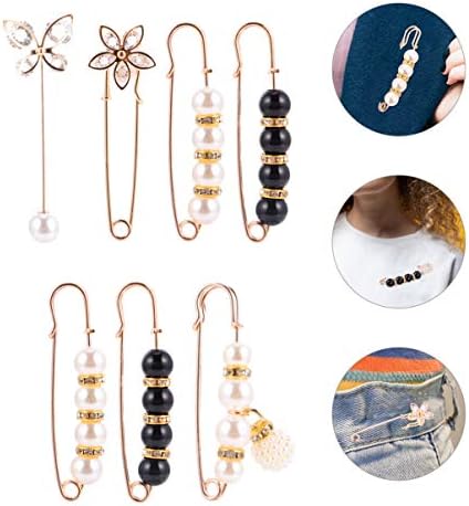 SOIMISS 8PCS Vintage Brooches Safety Pins Extra Large Faux Pearl Safety Pins Retro Lapel Pins for Scarf Blankets Skirts Kilts Knitted Fabric Crafts