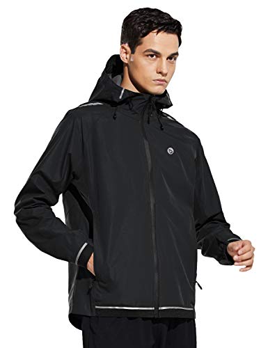BALEAF Men's Lightweight Windbreaker Hooded Running Track Sport Jackets Waterproof Windproof Black Size L