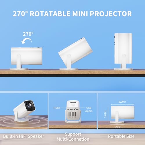 Mini Projector, Portable Projector 4K Support, Full HD 1080P Outdoor Projector, 270° Rotation Movie Projector, Compatible with Smartphone, TV Stick, Laptop, PS4, HDMI, USB (No WiFi or Bluetooth) - Image 5