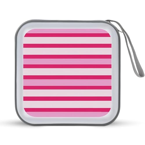 Étui CD/DVD 40 compartiments à fermeture éclair, pochette de rangement rayures rouges rosées