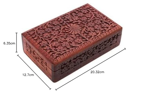 Ajuny Handgefertigte Schmuckschatulle aus Holz für Damen – Blumendesign | Solide Mehrzwecknutzung Als Schmuckaufbewahrung Uhrenbox | Dekorativer Truhen Schmuckhalter Als Geschenk, 20,3 X 12,7 cm