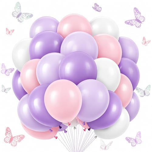 Kriyokiaa Butterfly Latex Balloons, 50 Pcs Pink Purple Party Decor