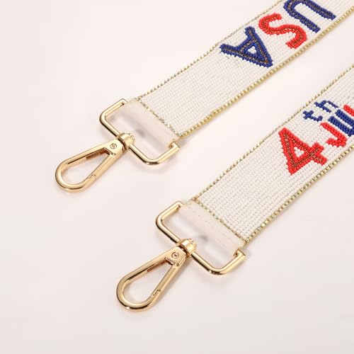 Image of Beaded 4th of July Purse Strap USA Purse Strap Replacement Red White and Blue Patriotic Crossbody Shoulder Bag Straps 4th of July Outfits (Style I)
