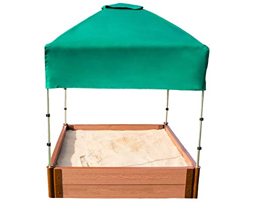 Frame It All Tool-Free Classic Sienna 4ft. x 4ft. x 11in. Composite Square Sandbox Kit with Telescoping Canopy/Cover - 2" Profile