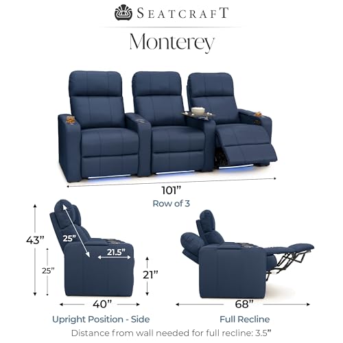 Image of Seatcraft Monterey Home Theater Seating Navy Blue Row of 3