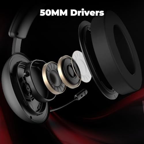 Image of EvoFox Hyperion Gaming Headphones with Mic - Black, 50mm Drivers, Immersive Surround Sound, Retractable Mic, Wired (3.5mm + Type-C), Inline Controls, Durable Build with Over Ear Swappable Ear Pads