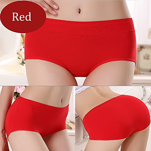 Amzchpc Women's Briefs Cotton Underwear Mid Waisted Panties Soft Underpants 5Pack (L, Red+Gray) #TOP5