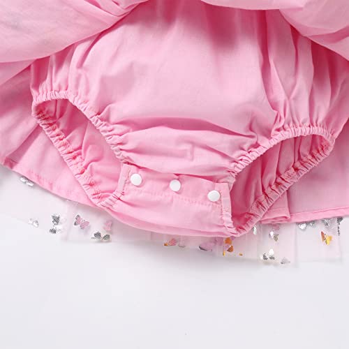 My First Birthday Dress Baby Girl Newborn Coming Home One Year Old Party Outfit Love Heart Ruffle Tutu Tulle Princess Romper Dress Toddler Special Occasion Easter Pageant Wedding Pink Butterfly 18-24M #TOP5