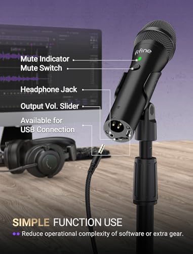 FIFINE USB/XLR Dynamic Microphone for Podcast Recording, Studio Desktop Mic with Mute Button, Height-Adjustable Stand, Windscreen for Vocal, Streaming, Voice Over, Black-AmpliTank TANK2