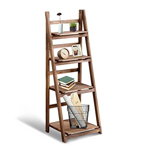 NO MORE TAG 4-Tier Ladder Shelf Industrial Bookshelves Ladder Bookcase Wooden Shelf with Stable Frame Plant Stand Multipurpose Organizer Storage Rack Shelf for Living Room Office Home Brown NO MORE TAG 4-Tier Ladder Shelf Industrial Bookshelves Ladder Bookcase Wooden Shelf with Stable Frame Plant Stand Multipurpose Organizer Storage Rack Shelf for Living Room Office Home Brown