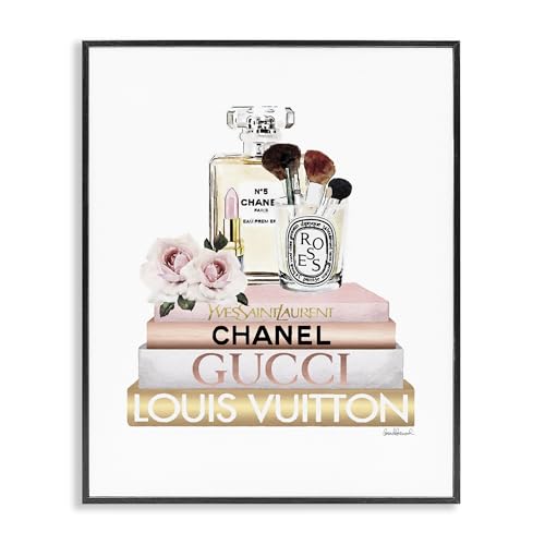 Image of Stupell Industries 'Glam Cosmetics on Fashion Books', Framed Giclee Art, Black, 11 x 14 Inches, Easy to Hang and Sturdy, Made in USA, by Amanda Greenwood