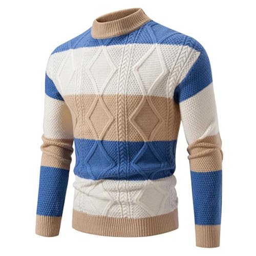 Men Fall Winter Mock Neck Long Sleeve Knit Pullovers Patchwork Knitted Sweater4