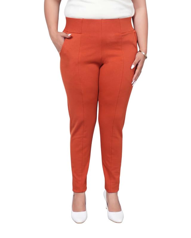 Image of Mlada Women's Solid Cotton Lycra High Waist Ankle Length Tummy Tucker Jeggings Trouser with 2 Side Pockets | Office Wear Summer Pants | Regular Fit, Stretchable, Comfortable & Stylish Everyday Bottoms