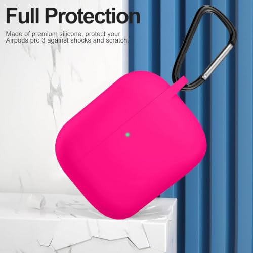 Image of New Soft Silicone Case Compatible with Apple AirPods Pro 3 Generation (2025) Protective Silicone 360 Full Protection Dust-Proof Shockproof Case Cover with Hook (Cover Only) (Hot Pink)