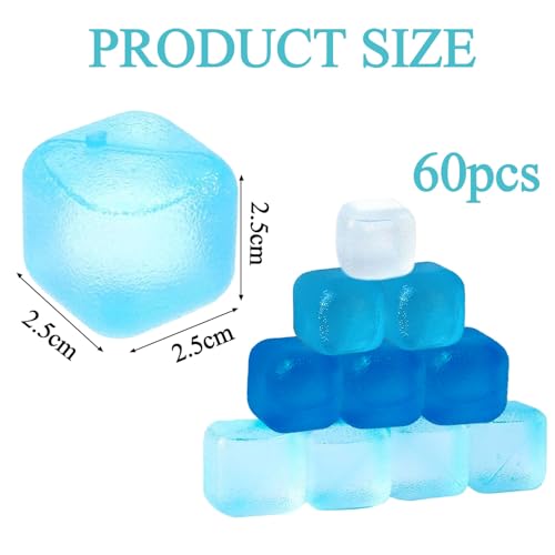 KEELYY 60x Eiswürfel Wiederverwendbar, Eiswürfel Kunststoff Bpa Frei, Party-Eiswürfel zum Kühlen von Getränken, Ice Cube Reusable, Blau
