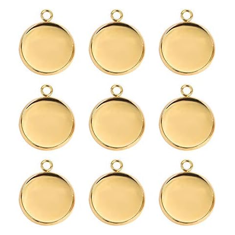 100 Pieces Pendant Trays Fit 12mm Stainless Steel Round Blank Bezel Blanks Trays Pendant for Jewelry Making Tool and DIY Craft (Gold) Cover