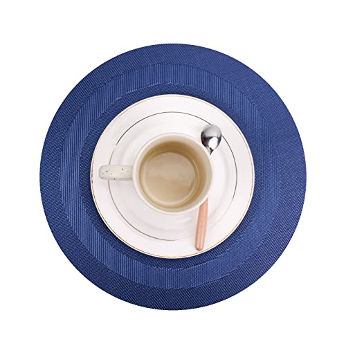 Round Placemats Set Of 6 - Woven Navy Blue Place Mats Indoor For Dining Table - Washable Heat Resistant Farmhouse Table Mat - Plastic Vinyl Holiday Placemat - Table Mats Decorations For Dining Room #TOP4