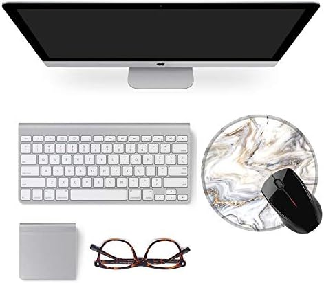Mouse Pad,Anti Slip Rubber Round Mousepads Desktop Notebook Mouse Mat with Stitched Edge for Working and Gaming (Marble Grey Upgrade)