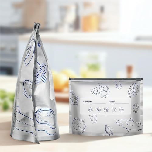 Image of Reusable Aluminum Foil Zip-Lock Storage Bags - 30 Pcs Assorted Sizes (10 Large, 10 Medium, 10 Small) Leakproof Stand-Up Pouches for Food Storage, Freezing & Kitchen Organization
