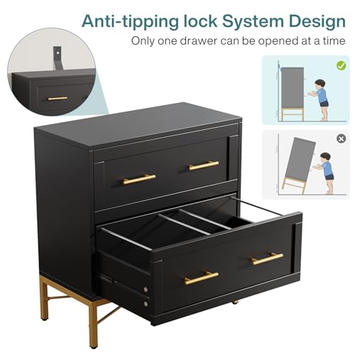 Tribesigns 2 Drawer File Cabinet, Modern Wood Lateral Filing Cabinet for Letter/Legal/A4 Size, Large File Storage Cabinets Printer Stand with Storage for Home Office, Black and Gold by Tribesigns - Image 7