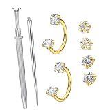 CAZSTYK Juego de 8 aretes de nariz elegantes con anillos de acero inoxidable con piedras preciosas brillantes, herramienta esencial de perforación para uso diario, One Size, como se describe, como se