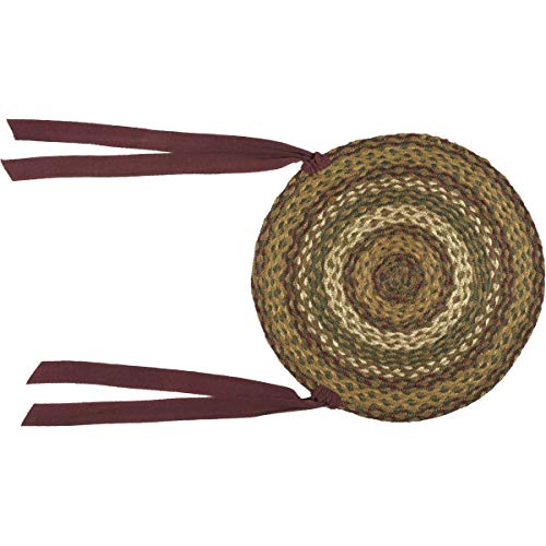 Vhc Brands Tea Cabin Jute Chair Pad Set Of 6 Log Cabin Country Rustic Lodge Braided Design, Moss Green And Deep Red #TOP1