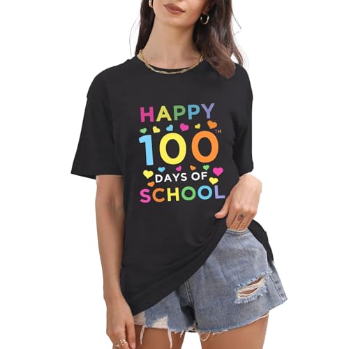 Image of 100th Day of School Shirt for Women Teacher Graphic T-Shirt Funny Teach Short Sleeve Tee Tops